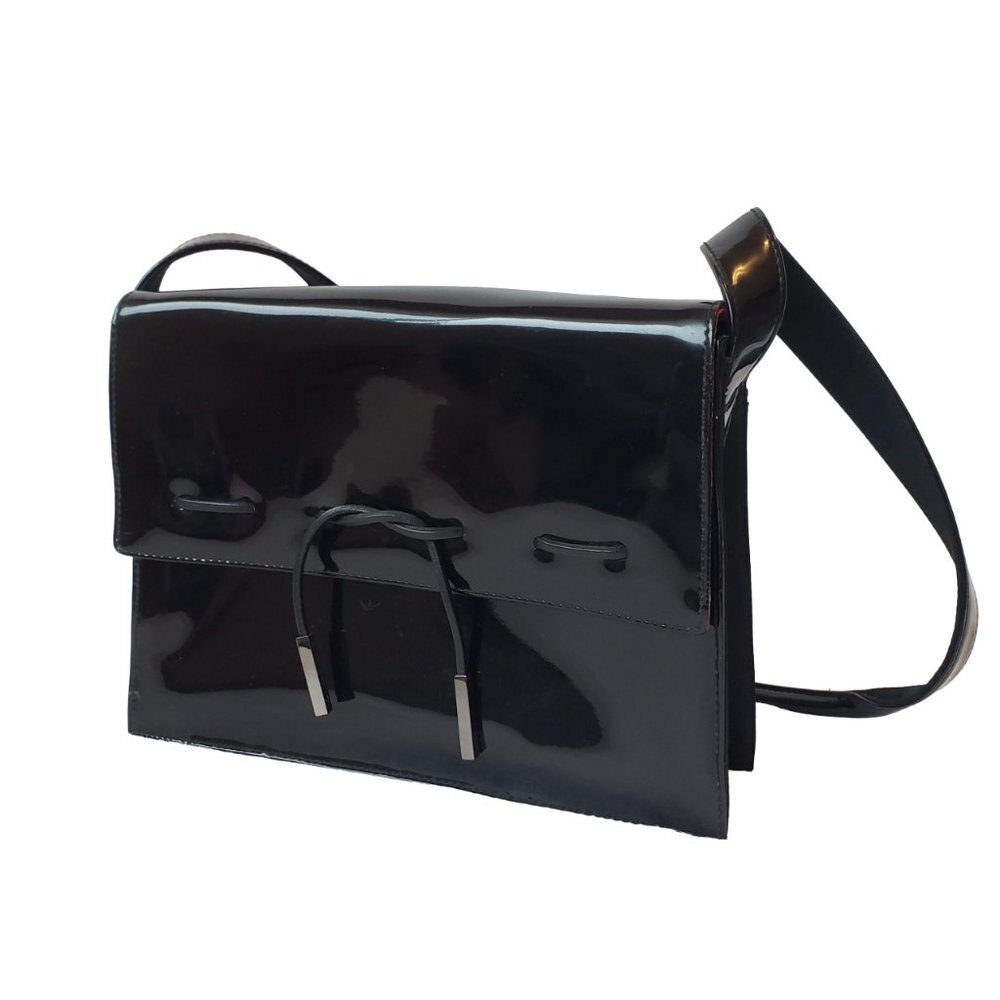 LIZ CLAIBORNE Shiny Patent Shoulder Bag Structured Retro Polka Dot Lining